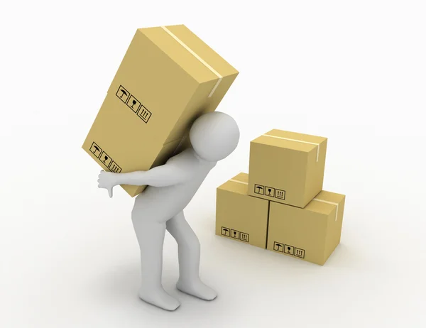 3d people - human character carry a big package . 3d render illu — Stock Photo, Image