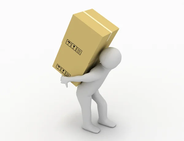 3d people - human character carry a big package. 3d render illu — стоковое фото