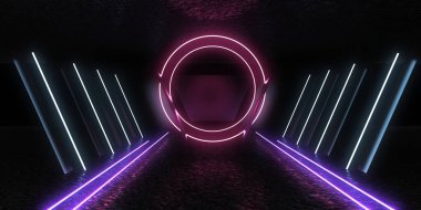 Neon lambalı 3 boyutlu özet arkaplan... 3 boyutlu illüstrasyon