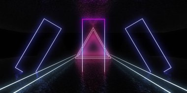 Neon lambalı 3 boyutlu özet arkaplan... 3 boyutlu illüstrasyon