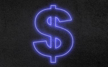 3D neon dolar işareti konsepti. 3d illüstrasyon