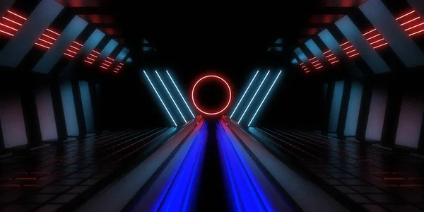 Abstract Background Neon Lights Neon Tunnel Space Construction Illustration Royalty Free Stock Images