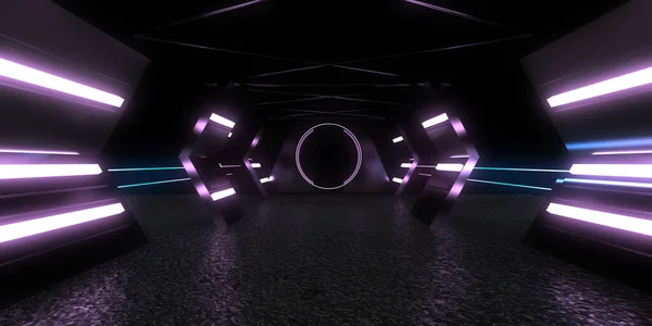 Abstracte Achtergrond Met Neonverlichting Neon Tunnel Space Constructie Illustratie — Stockfoto