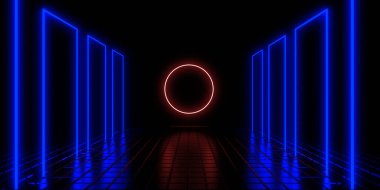 Neon lambalı 3 boyutlu özet arkaplan... 3 boyutlu illüstrasyon