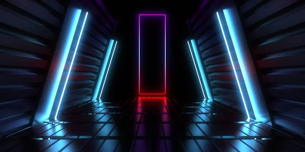 Abstrakti Tausta Neonvaloilla Neon Tunneli Space Rakentaminen Kuva — kuvapankkivalokuva