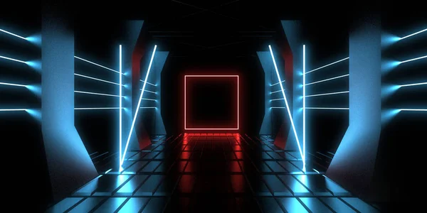 Abstrakter Hintergrund Mit Neonlicht Neon Tunnel Space Bau Illustration — Stockfoto