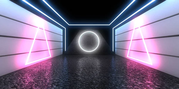 Abstract Background Neon Lights Neon Tunnel Space Construction Illustration — Stock Photo, Image