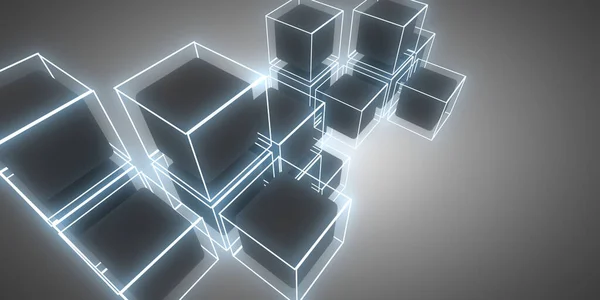 Cubes Fond Abstraits Avec Néons Illustration — Photo