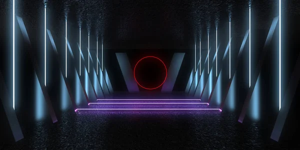 Abstrakter Hintergrund Mit Neonlicht Neon Tunnel Space Bau Illustration — Stockfoto