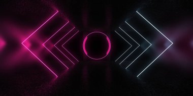 Üç boyutlu soyut arkaplan ve neon ışıkları. Neon tüneli. Uzay inşaatı. 3d illüstrasyon