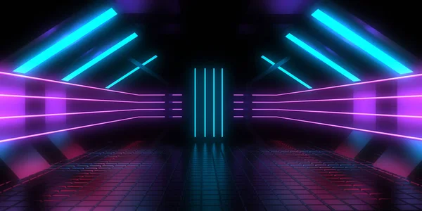 Abstracte Achtergrond Met Neonverlichting Neon Tunnel Space Constructie Illustratie — Stockfoto