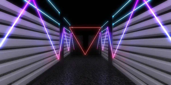 Absztrakt Háttér Neonfényekkel Neon Alagút Űrkonstrukció Illusztráció — Stock Fotó