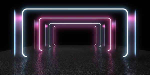 Boyutlu Soyut Arkaplan Neon Işıkları Neon Tüneli Uzay Inşaatı Illüstrasyon — Stok fotoğraf