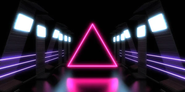 Abstracte Achtergrond Met Neonverlichting Neon Tunnel Space Constructie Illustratie — Stockfoto