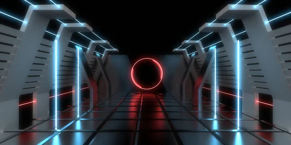 Abstraktní Pozadí Neonovými Světly Neonový Tunel Space Konstrukce Ilustrace — Stock fotografie