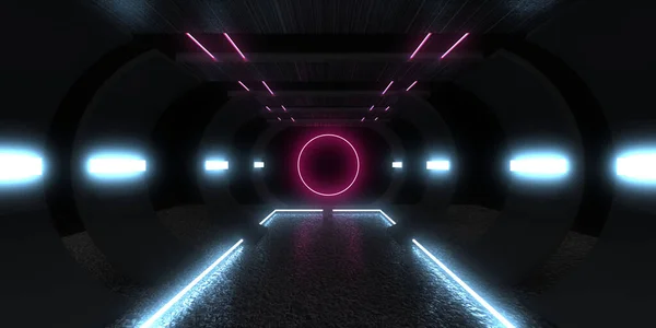 Abstraktní Pozadí Neonovými Světly Neonový Tunel Space Konstrukce Ilustrace — Stock fotografie