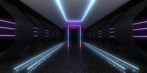 Abstrakter Hintergrund Mit Neonlicht Neon Tunnel Space Bau Illustration — Stockfoto