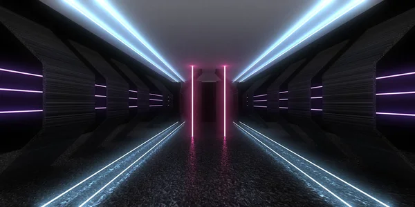 Fundo Abstrato Com Luzes Néon Neon Túnel Space Construção Ilustração — Fotografia de Stock