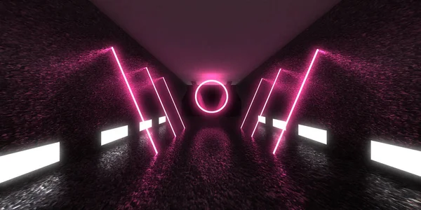 Abstrakter Hintergrund Mit Neonlicht Neon Tunnel Space Bau Illustration — Stockfoto