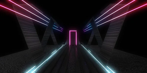 Fundo Abstrato Com Luzes Néon Neon Túnel Space Construção Ilustração — Fotografia de Stock