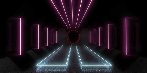 Abstracte Achtergrond Met Neonverlichting Neon Tunnel Space Constructie Illustratie — Stockfoto