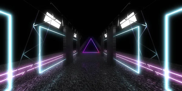 Abstracte Achtergrond Met Neonverlichting Neon Tunnel Space Constructie Illustratie — Stockfoto