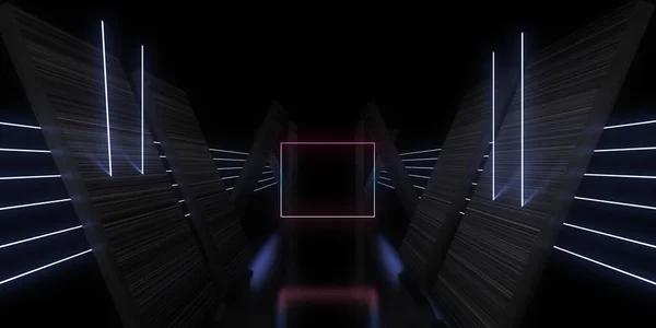 Abstrakter Hintergrund Mit Neonlicht Neon Tunnel Space Bau Illustration — Stockfoto