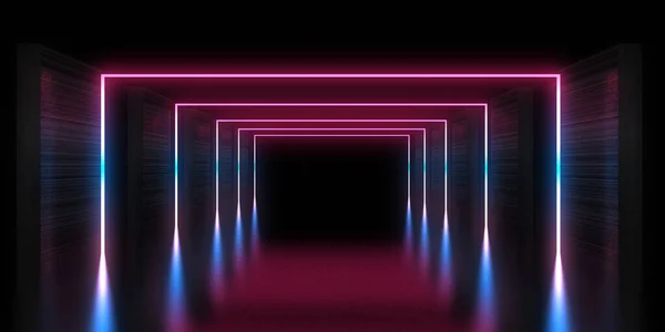 Abstract Background Neon Lights Neon Tunnel Space Construction Illustration — Stock Photo, Image