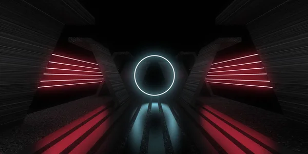 Abstrakter Hintergrund Mit Neonlicht Neon Tunnel Space Bau Illustration — Stockfoto