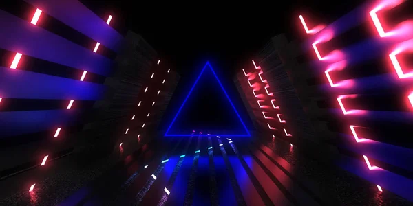 Abstract Background Neon Lights Neon Tunnel Space Construction Illustration — Stock Photo, Image