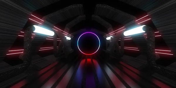 Abstraktní Pozadí Neonovými Světly Neonový Tunel Space Konstrukce Obrázek — Stock fotografie