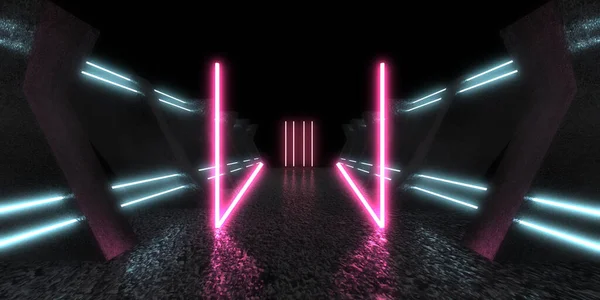 Abstract Background Neon Lights Neon Tunnel Space Construction Illustration — Stock Photo, Image