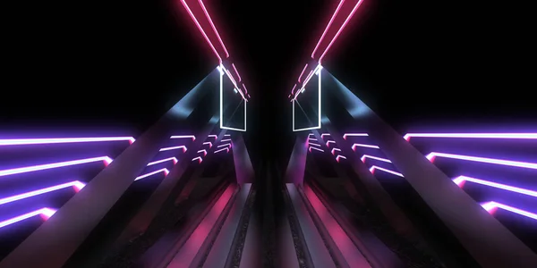 Fundo Abstrato Com Luzes Néon Neon Túnel Space Construção Ilustração — Fotografia de Stock