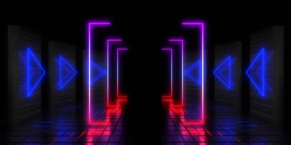 Abstract Background Neon Lights Space Construction Illustration — Stock Photo, Image