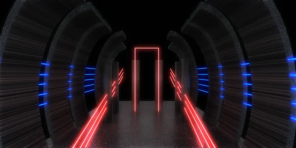 Abstracte Achtergrond Met Neonverlichting Neon Tunnel Space Constructie Illustratie — Stockfoto