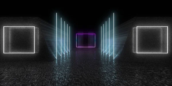 Fundo Abstrato Com Luzes Néon Neon Túnel Space Construção Ilustração — Fotografia de Stock