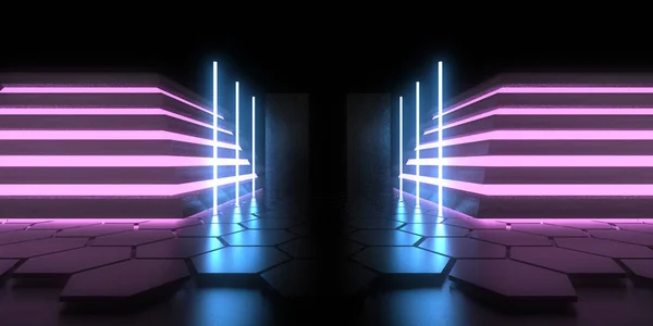 Abstract Background Neon Lights Space Construction Illustration — Stock Photo, Image