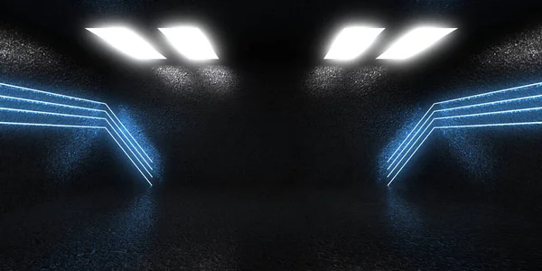 Abstrakt Bakgrund Med Neonljus Rymdbyggnad Illustration — Stockfoto
