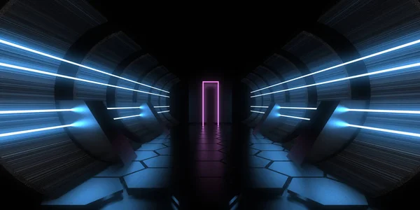 Abstraktní Pozadí Neonovými Světly Neonový Tunel Space Konstrukce Obrázek — Stock fotografie