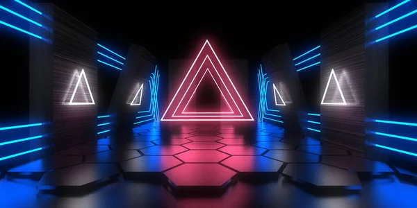 Fundo Abstrato Com Luzes Néon Neon Túnel Space Construção Ilustração — Fotografia de Stock