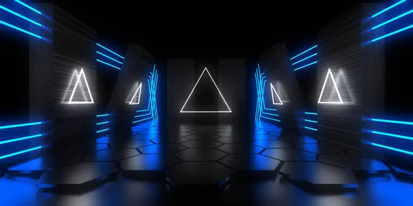 Fundo Abstrato Com Luzes Néon Neon Túnel Space Construção Ilustração — Fotografia de Stock