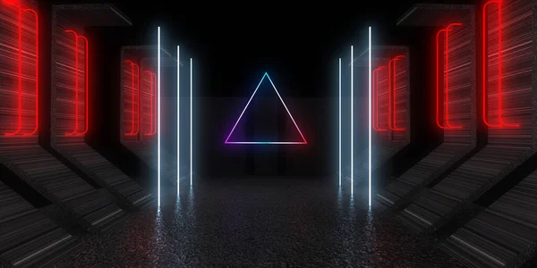 Sfondo Astratto Con Luci Neon Costruzione Tunnel Neon Space Illustrazione — Foto Stock