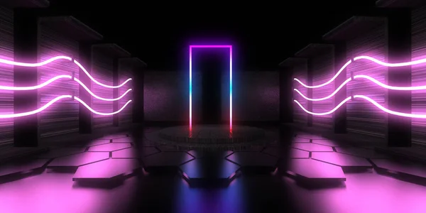 Abstracte Achtergrond Met Neonverlichting Neon Tunnel Space Constructie Illustratie — Stockfoto