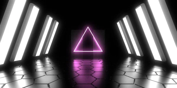 Fundo Abstrato Com Luzes Néon Neon Túnel Space Construção Ilustração — Fotografia de Stock