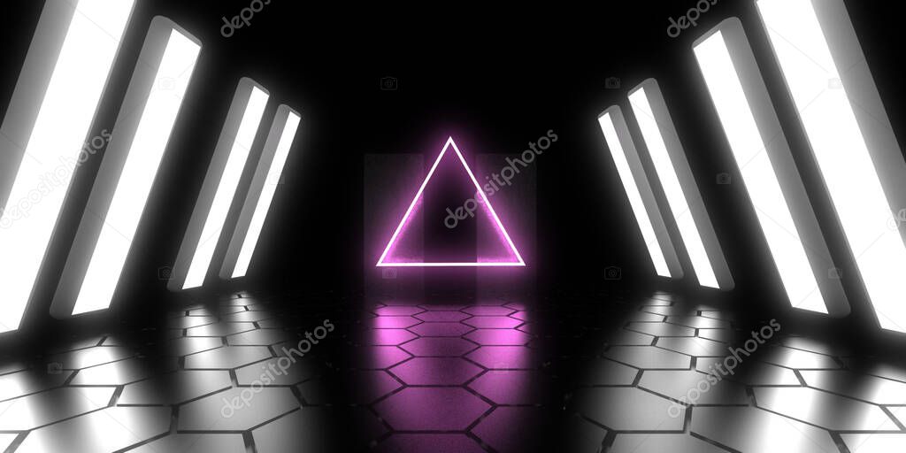 3D abstract background with neon lights. neon tunnel  .space construction . .3d illustration