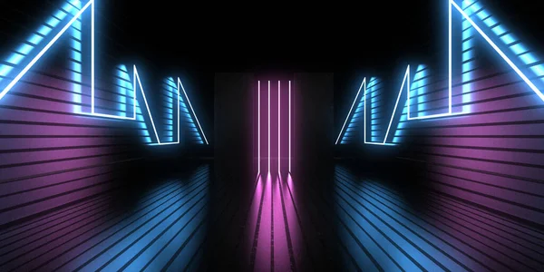 Sfondo Astratto Con Luci Neon Costruzione Tunnel Neon Space Illustrazione — Foto Stock