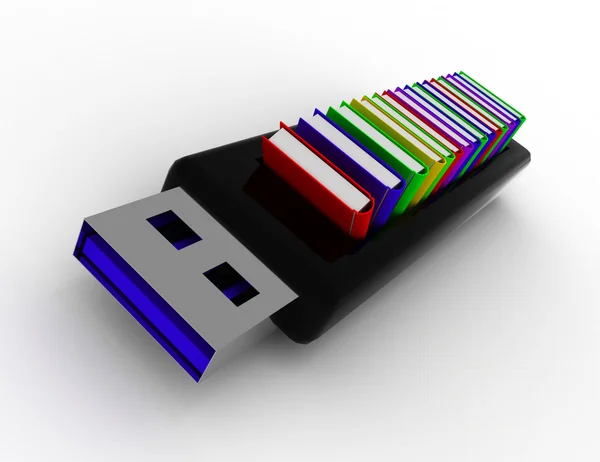 Usb flash drive and books — Stock Photo, Image