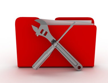 Kırmızı klasör tornavida ve İngiliz anahtarı