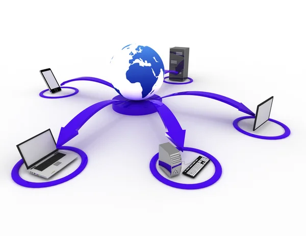 Conceito de Rede de Computadores e Comunicação Internet — Fotografia de Stock