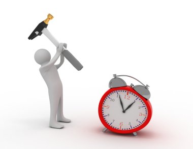 çekiç ve bir alarm ile 3D adam 